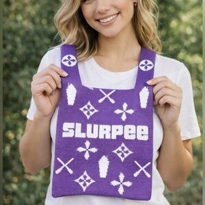 Purple Slurpee Knit Tote Bag | New Without Tags | 16” x 9.5” L includes handle